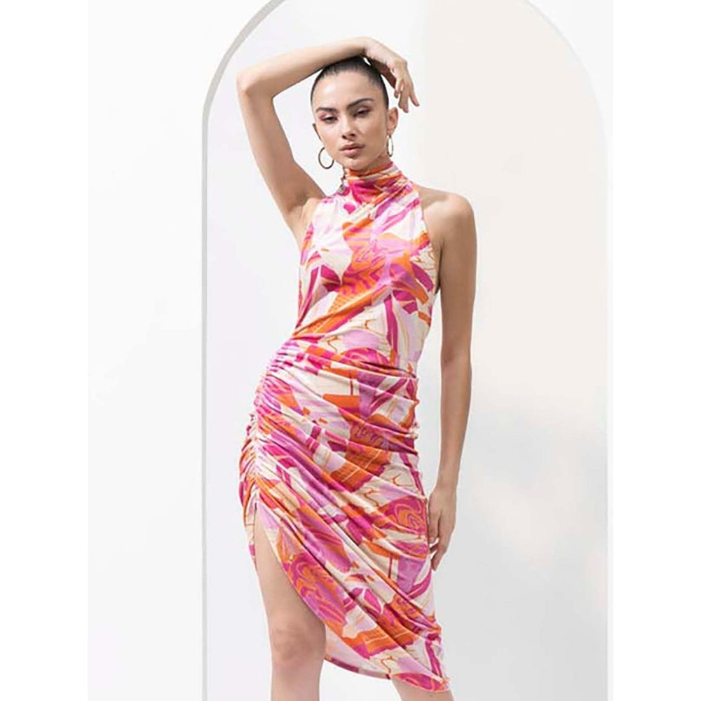MANDIRA WIRK Pink Velvet Printed Short Dress