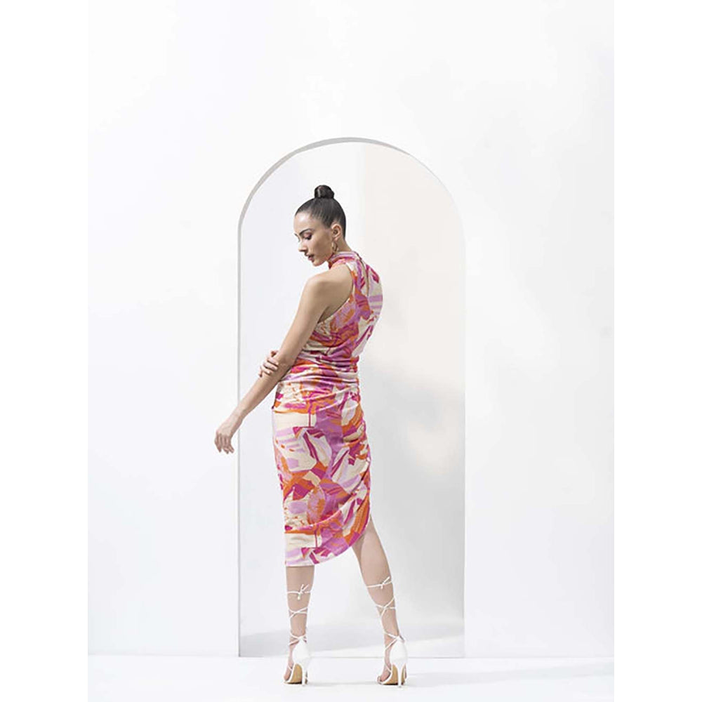 MANDIRA WIRK Pink Velvet Printed Short Dress