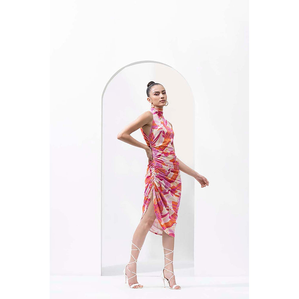 MANDIRA WIRK Pink Velvet Printed Short Dress