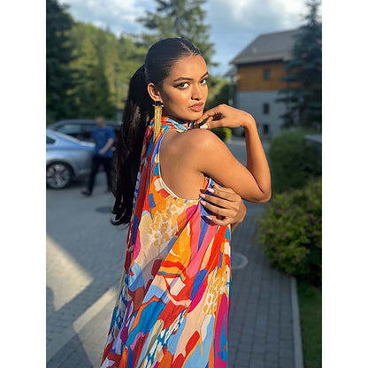 MANDIRA WIRK Pragnya Ayyagari - Pop Abstract High-Low Maxi Dress