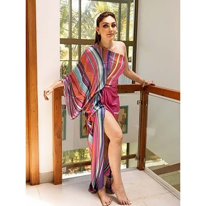 MANDIRA WIRK Shefali Jariwala - Pink Marble Placement Drape Dress