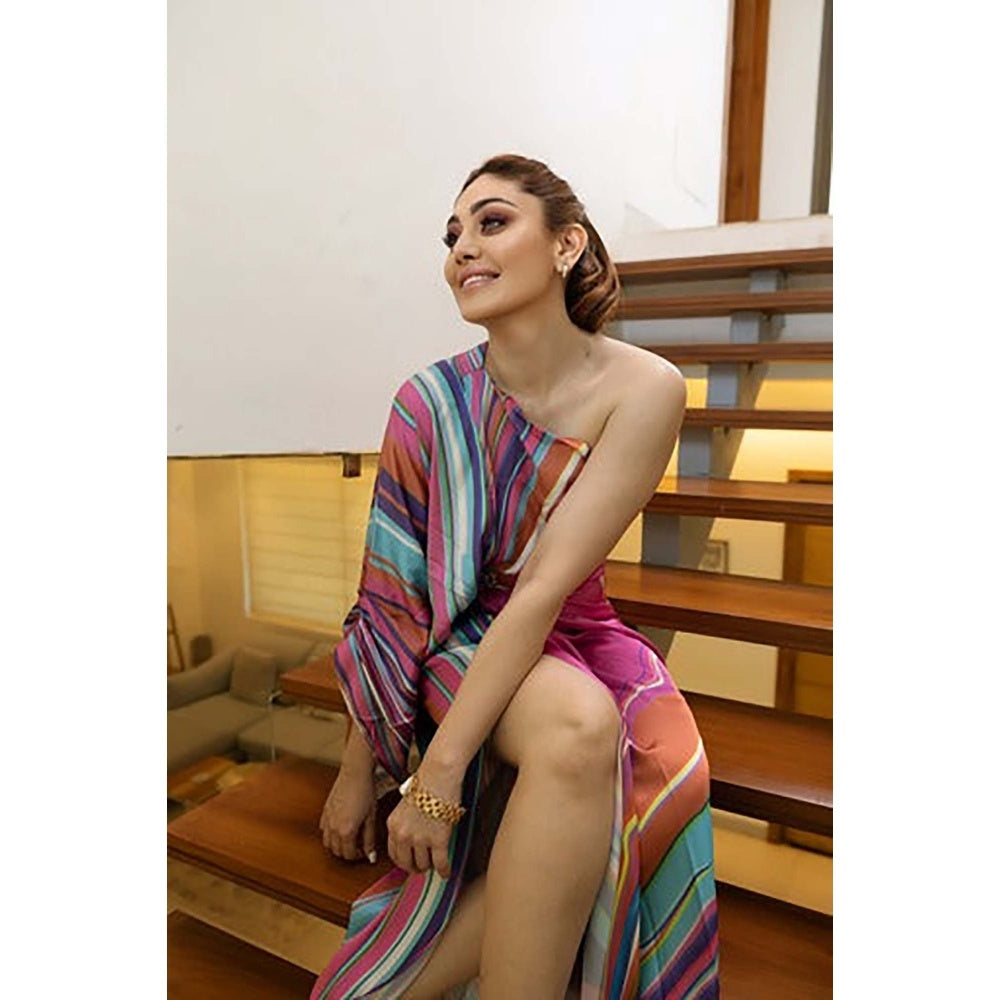 MANDIRA WIRK Shefali Jariwala - Pink Marble Placement Drape Dress