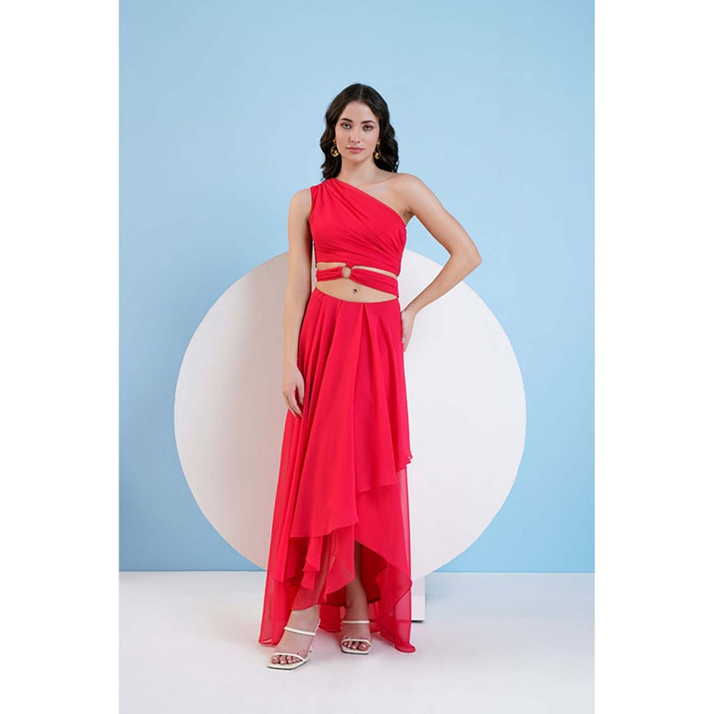 MANDIRA WIRK Swarovski Red Asymmetric Dress