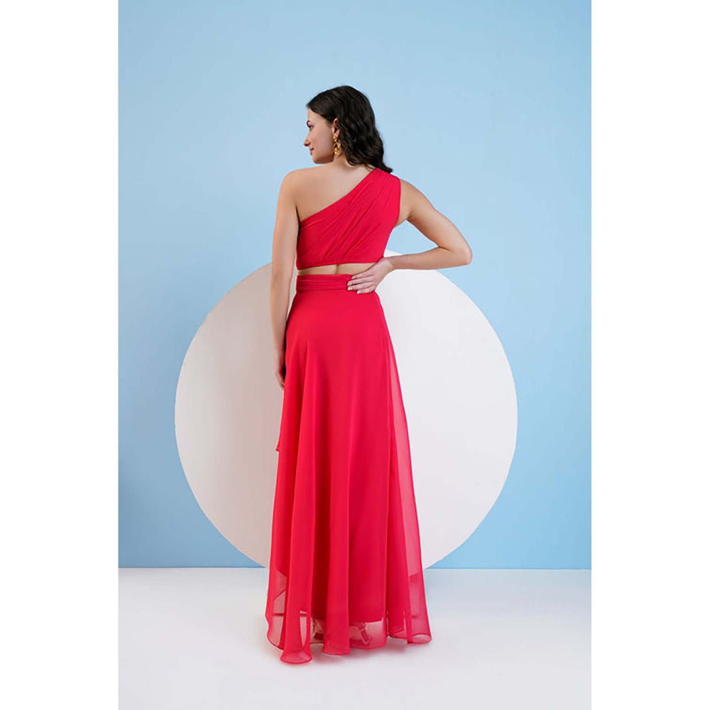 MANDIRA WIRK Swarovski Red Asymmetric Dress