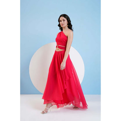 MANDIRA WIRK Swarovski Red Asymmetric Dress