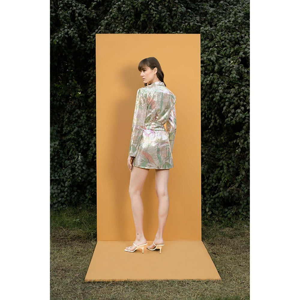 MANDIRA WIRK Tropical Printed Sequins Short Dress