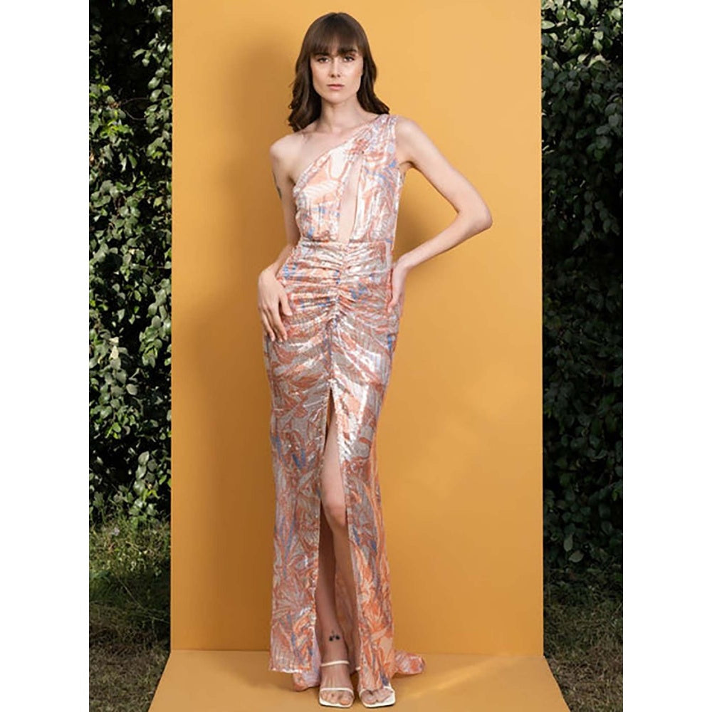 MANDIRA WIRK Willow Sequins One Shoulder Slit Dress