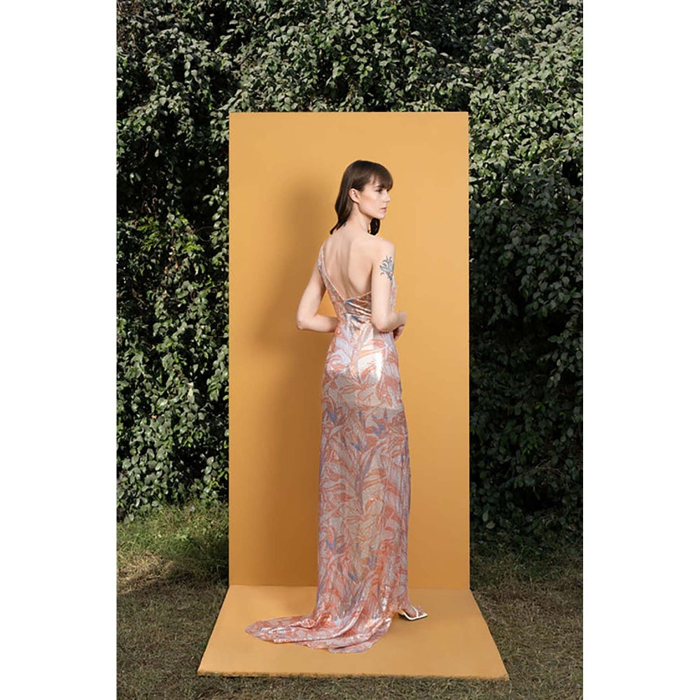 MANDIRA WIRK Willow Sequins One Shoulder Slit Dress