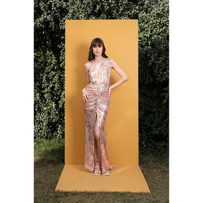 MANDIRA WIRK Willow Sequins One Shoulder Slit Dress