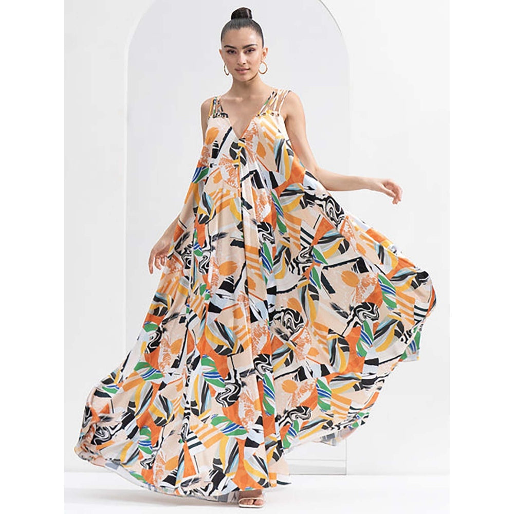 MANDIRA WIRK Yellow Abstract Printed Long Dress