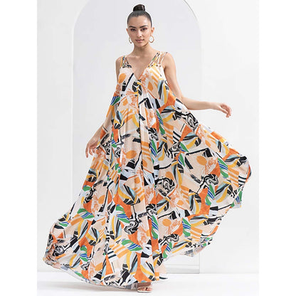 MANDIRA WIRK Yellow Abstract Printed Long Dress