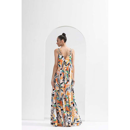 MANDIRA WIRK Yellow Abstract Printed Long Dress