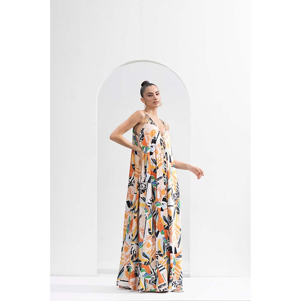 MANDIRA WIRK Yellow Abstract Printed Long Dress