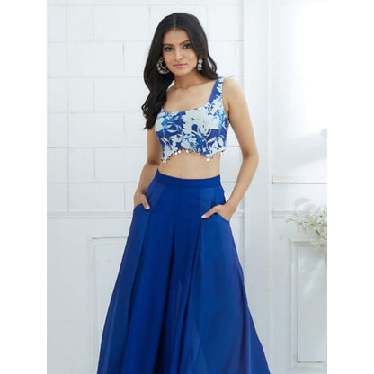 MANDIRA WIRK Blue Printed Blouse With Ombre Pleated Palazzo
