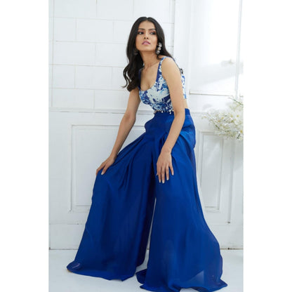 MANDIRA WIRK Blue Printed Blouse With Ombre Pleated Palazzo