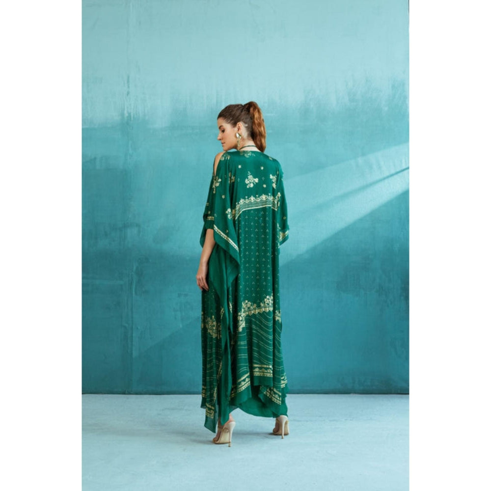 MANDIRA WIRK Emerald Green Cape With Blouse And Skirt