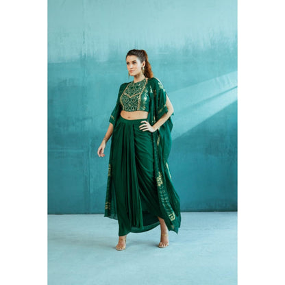 MANDIRA WIRK Emerald Green Cape With Blouse And Skirt