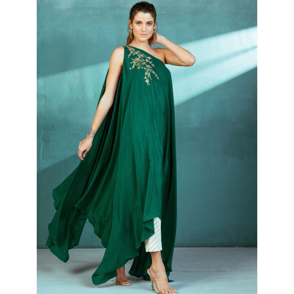 MANDIRA WIRK Emerald Green Crepe Kaftan Pant Set