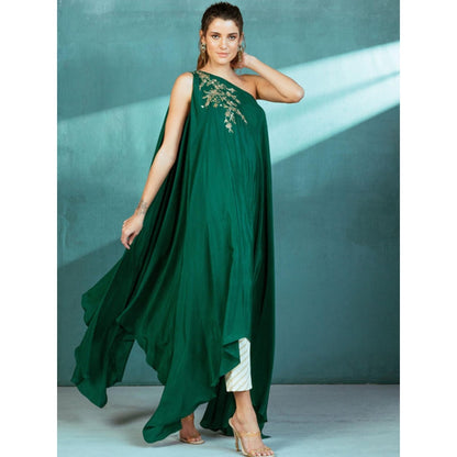 MANDIRA WIRK Emerald Green Crepe Kaftan Pant Set