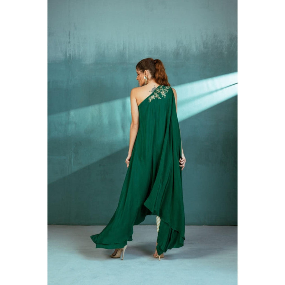 MANDIRA WIRK Emerald Green Crepe Kaftan Pant Set