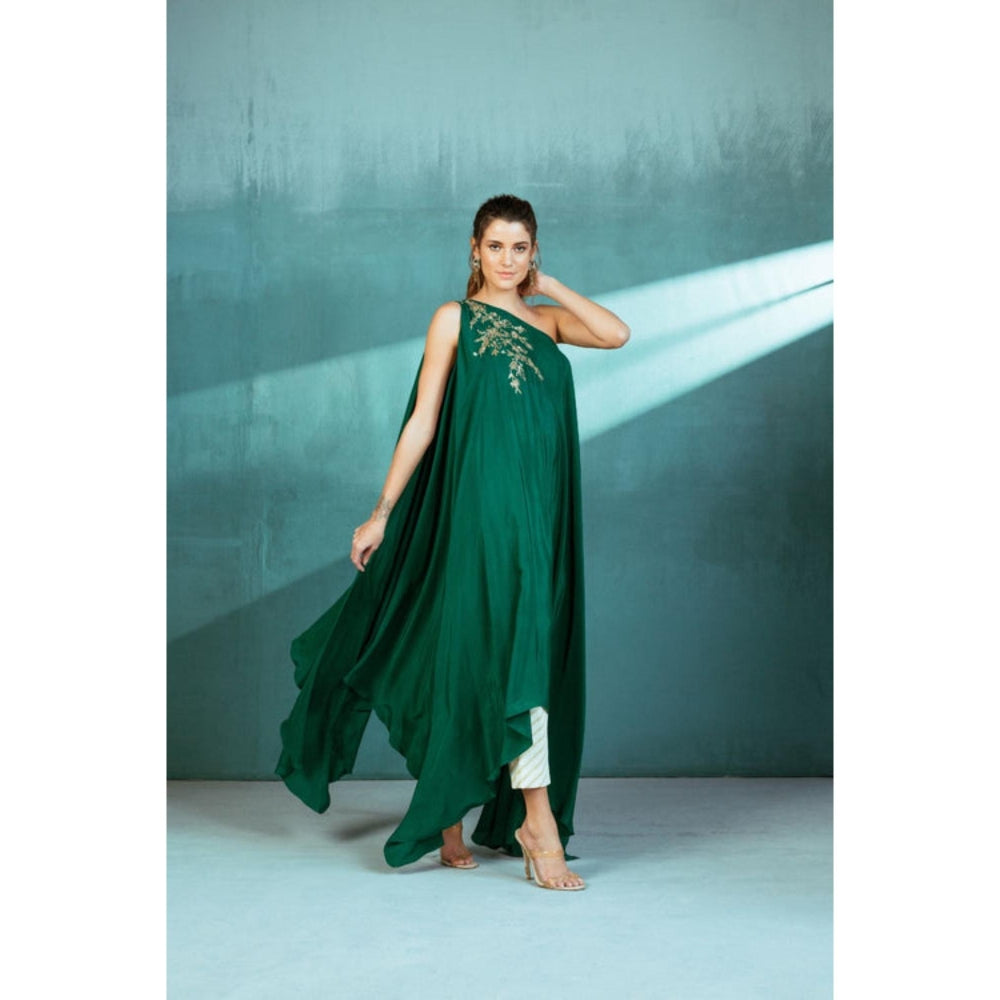 MANDIRA WIRK Emerald Green Crepe Kaftan Pant Set
