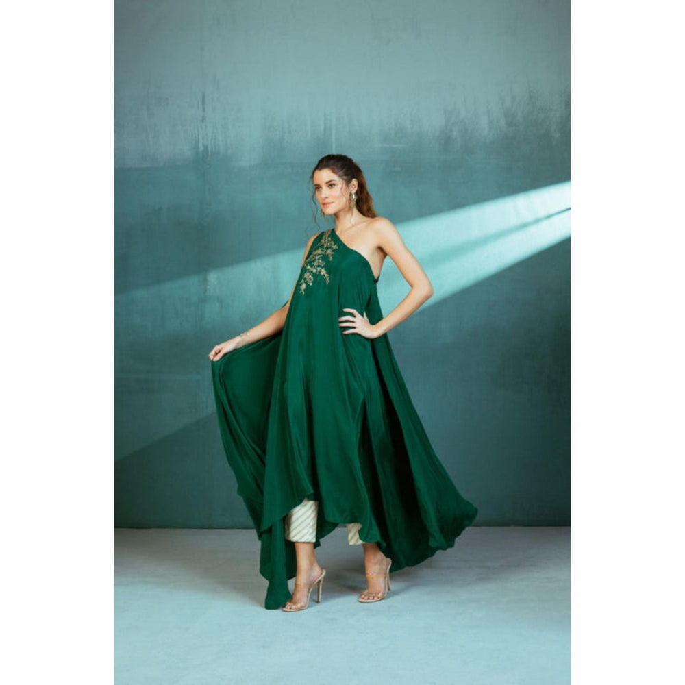 MANDIRA WIRK Emerald Green Crepe Kaftan Pant Set