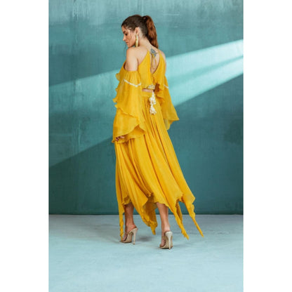 MANDIRA WIRK Mustard Chiffon Top Skirt Set