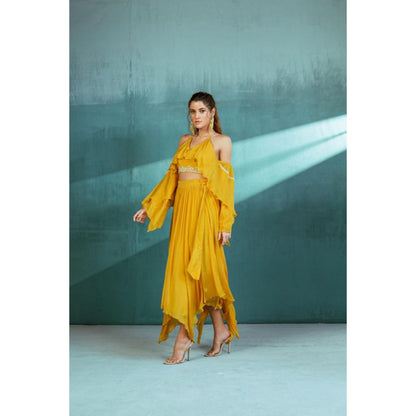 MANDIRA WIRK Mustard Chiffon Top Skirt Set