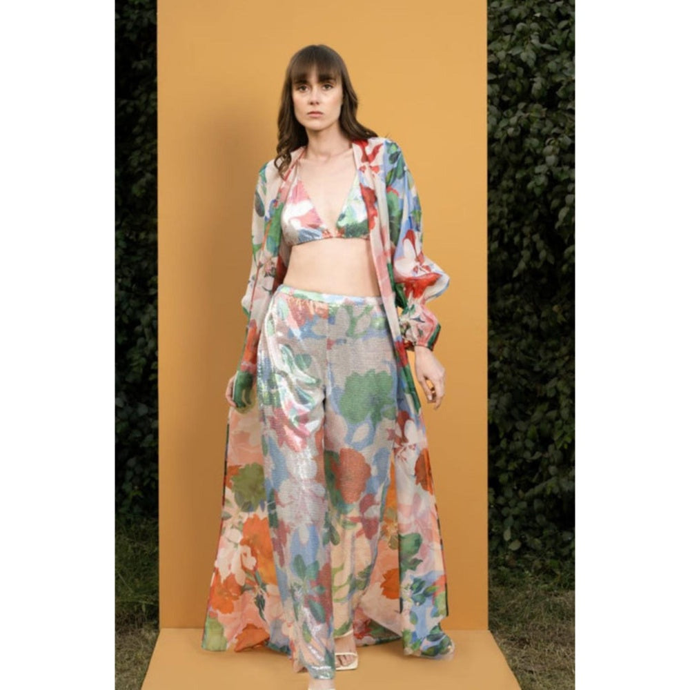 MANDIRA WIRK Hibiscus Sequins Bustier And Pants Set