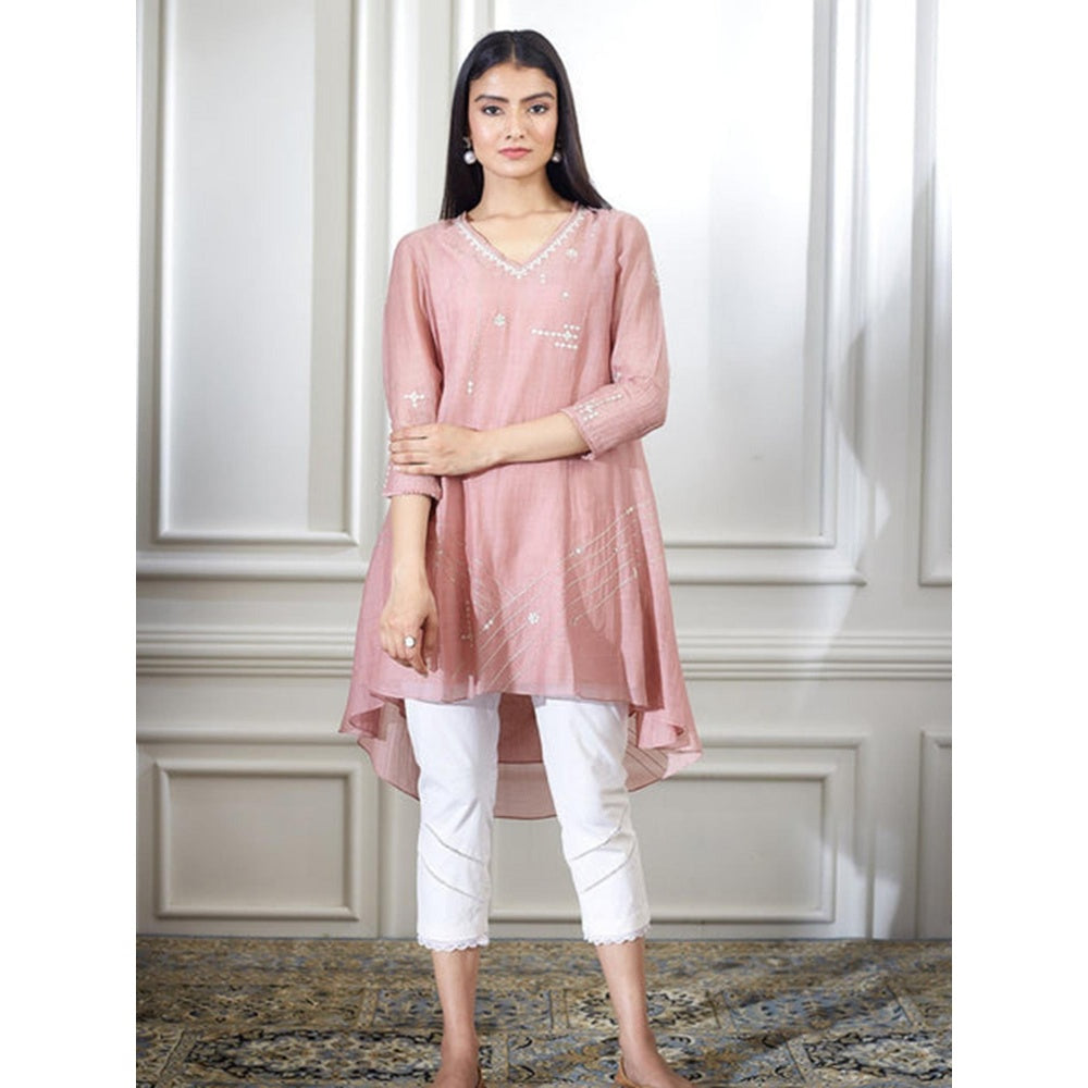 MANDIRA WIRK Dusty Pink Aari Embroidered Tunic Set