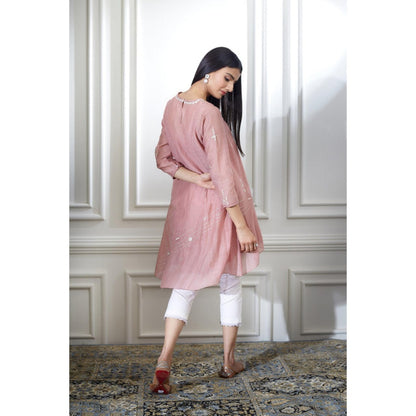 MANDIRA WIRK Dusty Pink Aari Embroidered Tunic Set