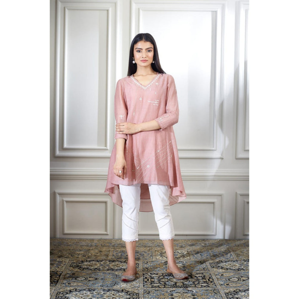 MANDIRA WIRK Dusty Pink Aari Embroidered Tunic Set
