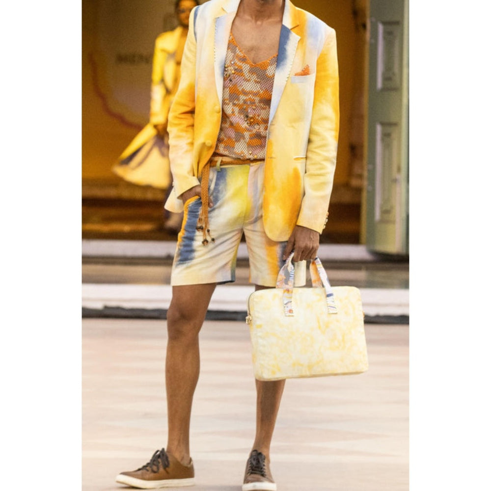 MANDIRA WIRK Strokes Linen Resort Jacket And Shorts