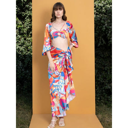 MANDIRA WIRK Pop Abstract Printed Satin Top And Wrap Skirt