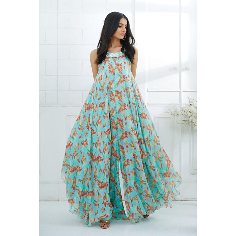 MANDIRA WIRK Blue Printed Jumpsuit