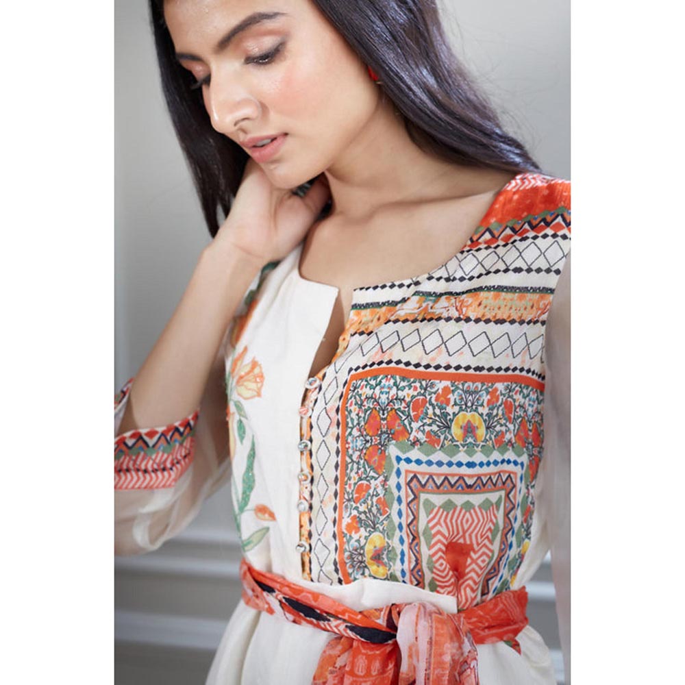 MANDIRA WIRK Hand Embroidered Printed Chanderi Jumpsuit
