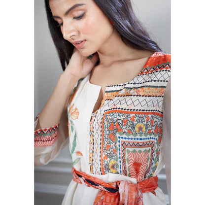 MANDIRA WIRK Hand Embroidered Printed Chanderi Jumpsuit