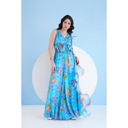 MANDIRA WIRK Teal Botanical Jumpsuit