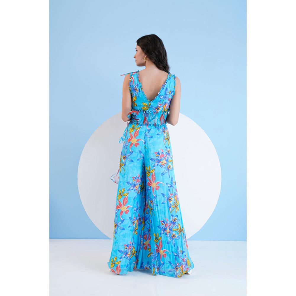 MANDIRA WIRK Teal Botanical Jumpsuit
