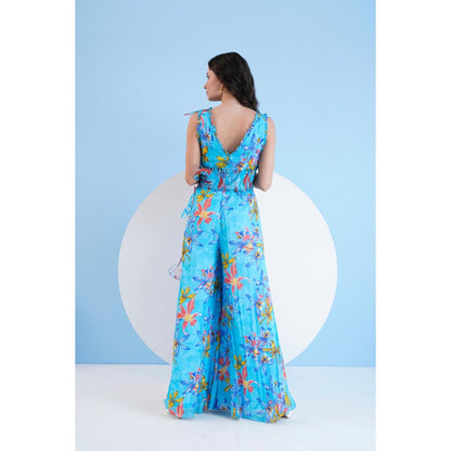 MANDIRA WIRK Teal Botanical Jumpsuit