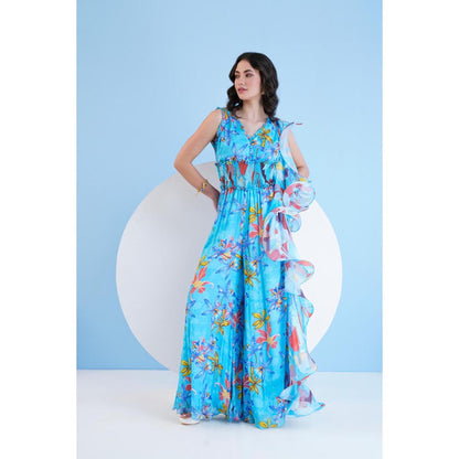 MANDIRA WIRK Teal Botanical Jumpsuit