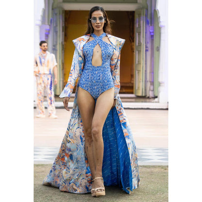 MANDIRA WIRK Blue Ocean Bodysuit with Cape