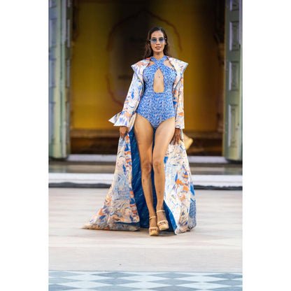 MANDIRA WIRK Blue Ocean Bodysuit with Cape