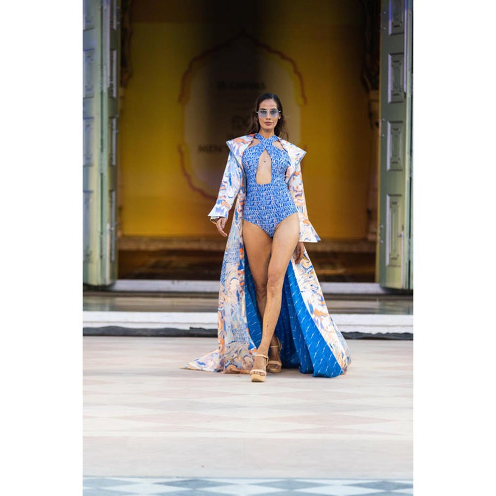 MANDIRA WIRK Blue Ocean Bodysuit with Cape