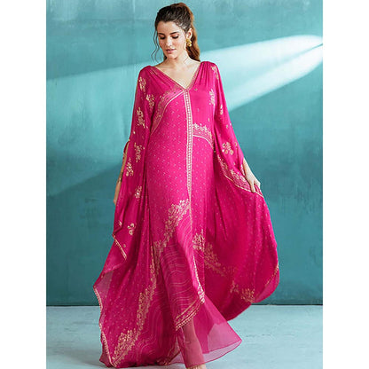 MANDIRA WIRK Women Chiffon Pink Kurta with Pant and Cape