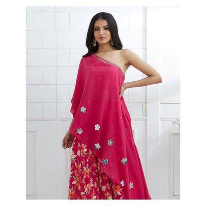 MANDIRA WIRK Women Chanderi Pink Kurta with Palazzo