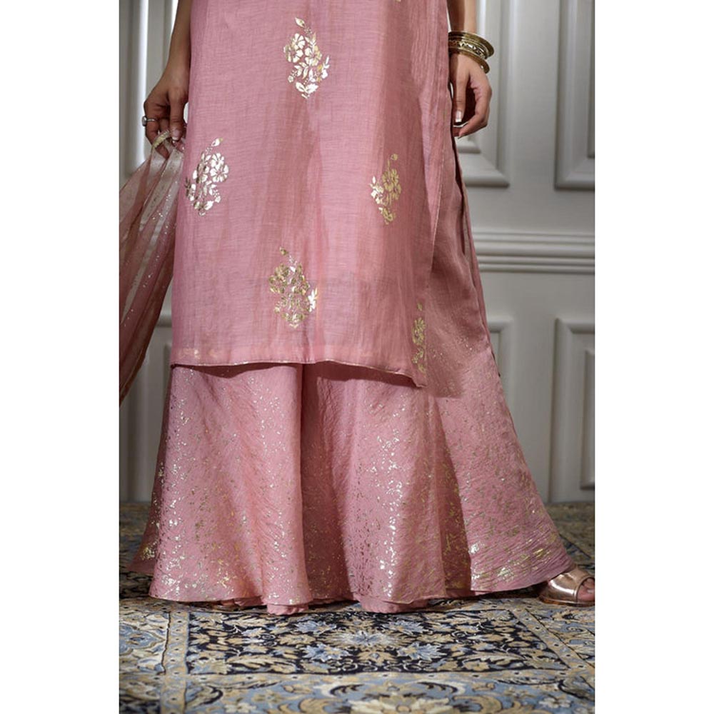 MANDIRA WIRK Women Chanderi Pink Kurta with Sharara and Dupatta