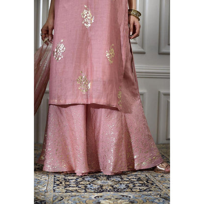 MANDIRA WIRK Women Chanderi Pink Kurta with Sharara and Dupatta