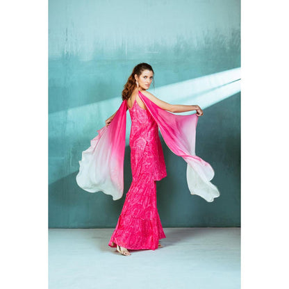 MANDIRA WIRK Women Chanderi Pink Kurta with Sharara and Dupatta