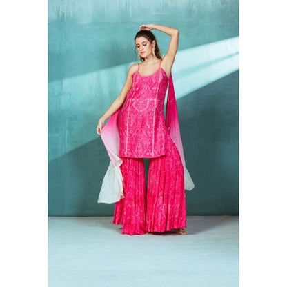 MANDIRA WIRK Women Chanderi Pink Kurta with Sharara and Dupatta